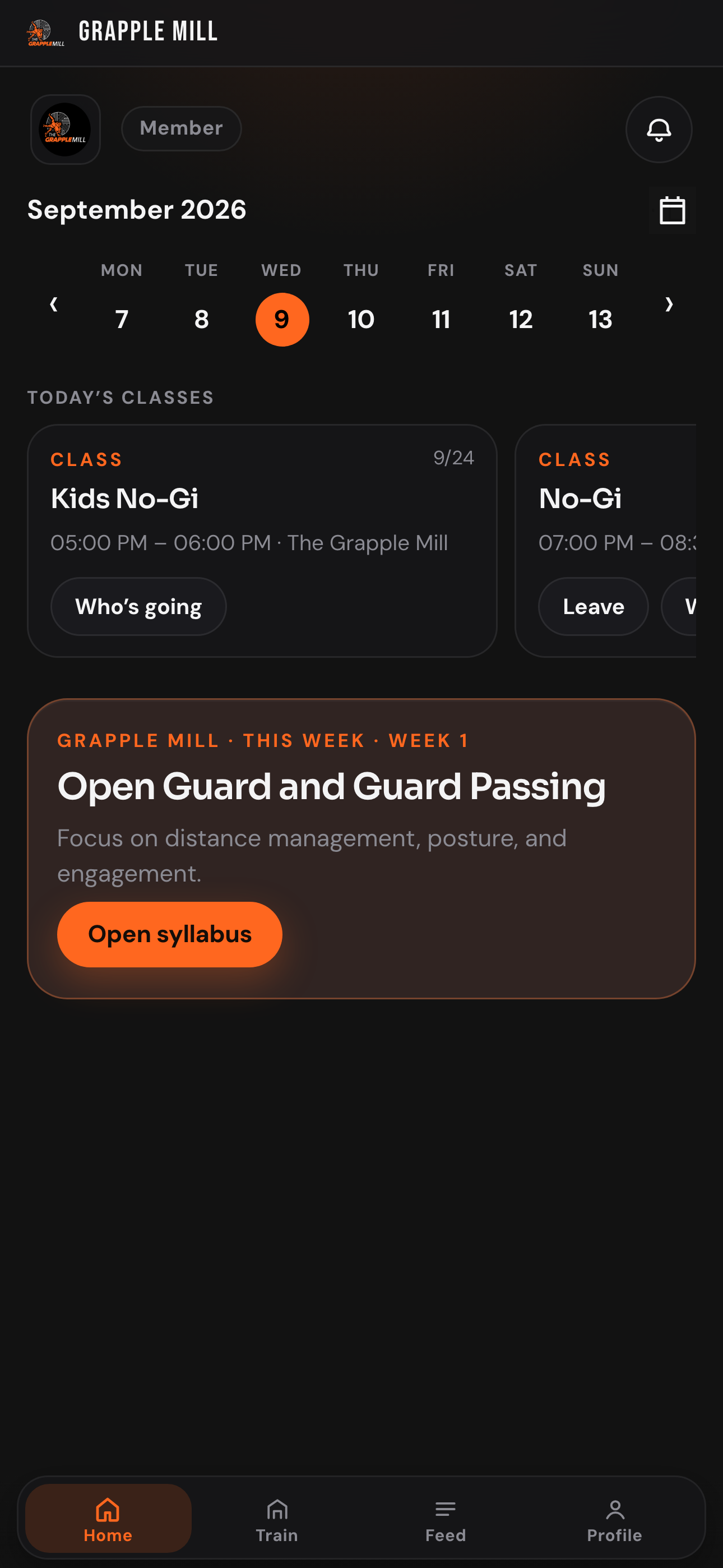 Companion member home with gym logo, colours, and name
